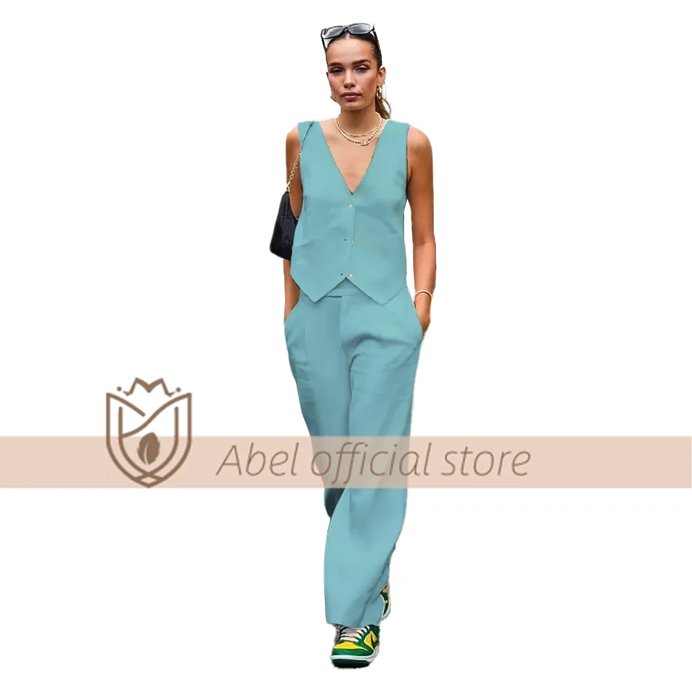 Linen Vest and Pants 2-Piece Set - Effortless Elegance in Casual Fashion, Ideal for Beach Getaways and Stylish Parties