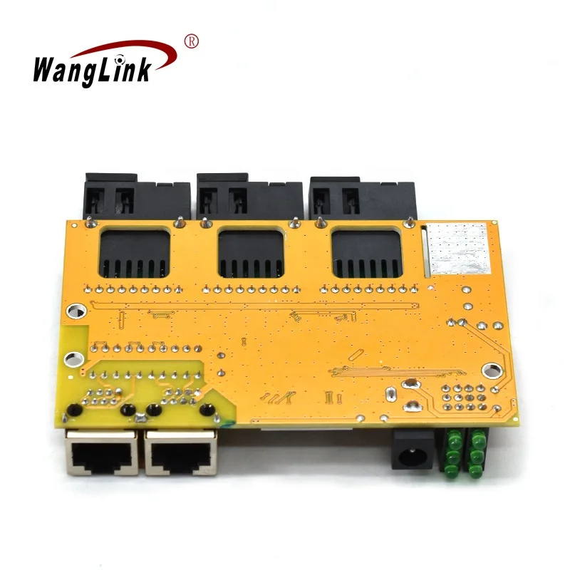 Wanglink 12V/24V 3F2E Passive POE Media Converter  PCB 10/100M 3 RJ45 2 SC Fiber Ethernet Switch