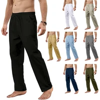 Pantalon en coton et lin pour hommes, ample, respirant, décontracté, couleur unie, Long, grande taille, Streetwear, Fitness, léger, Yoga 1