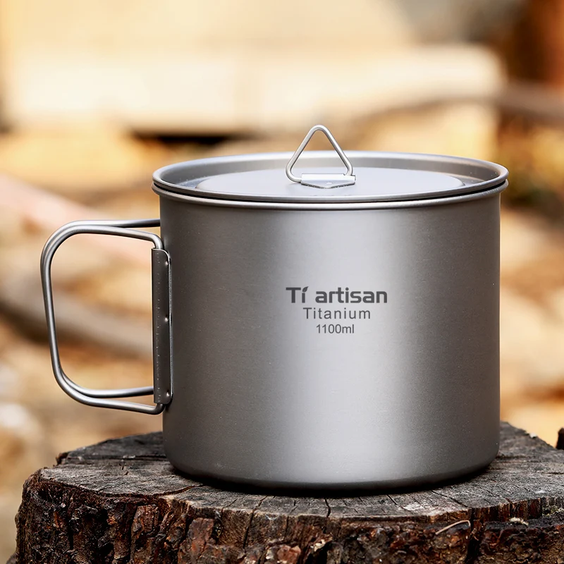 Titanium Pot 1100ml Ultralight Portable Hanging Pot with Lid and Foldable Handle Outdoor Camping Hiking Backpacking Tiartisan