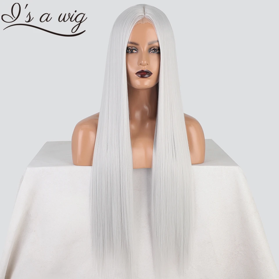 I's a wig Long Straight Grey Synthetic Wig 28Inches Cosplay Blonde Orange Color for Women Heat Resistant Fiber | - Цена: 1 581,00 - 1 606,43 руб.