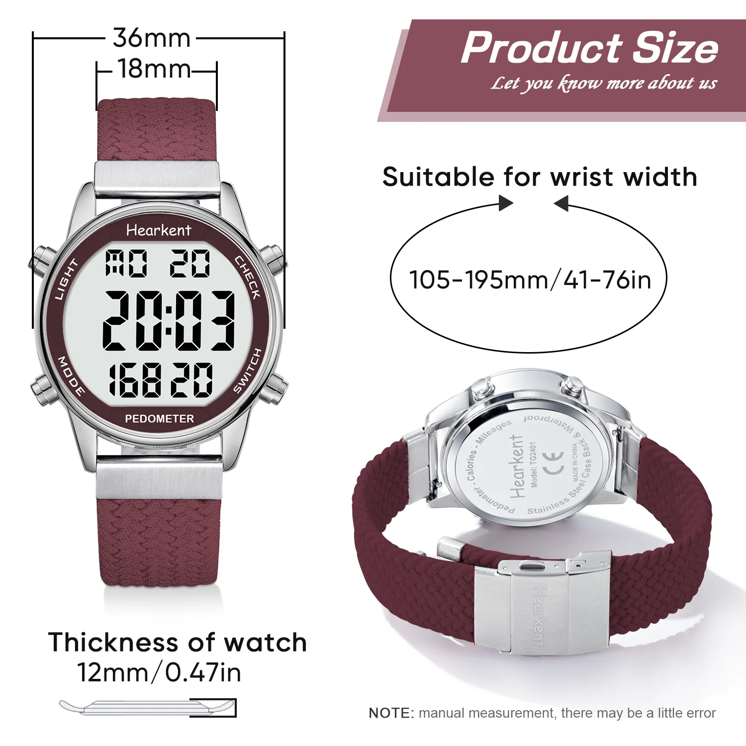 Hearkent Pedometer Sport Watches Step Counter Watch Women Digital Watches Calories Mile Stopwatch Countdown for Walking Tracker 3
