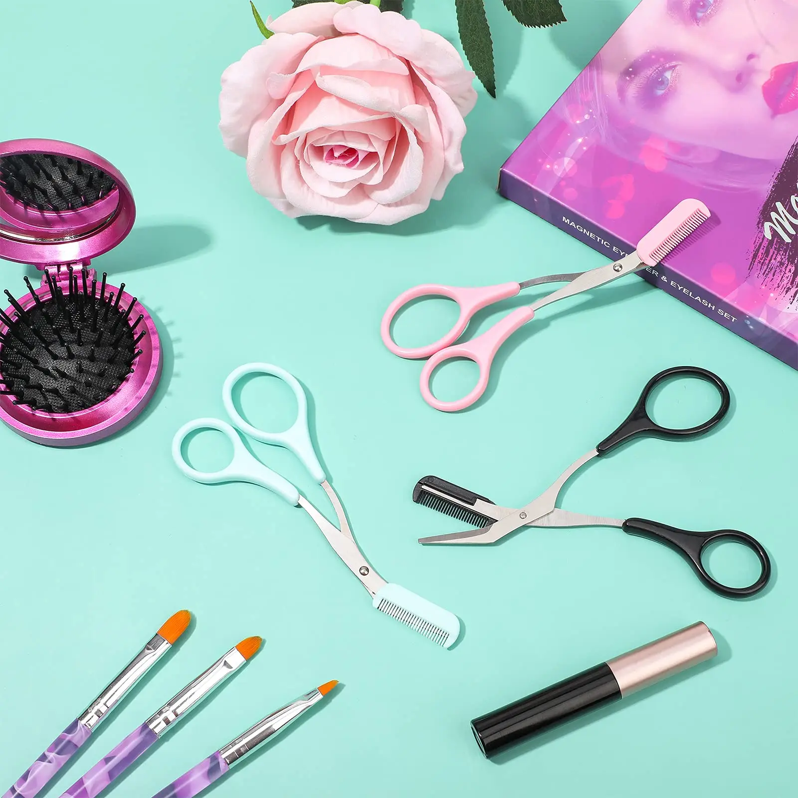 Eyebrow Trimmer Scissors with Comb Eyebrow Shaping Cut Scissors Non Slip Finger Grips Hair Removal Beauty Accessories 5