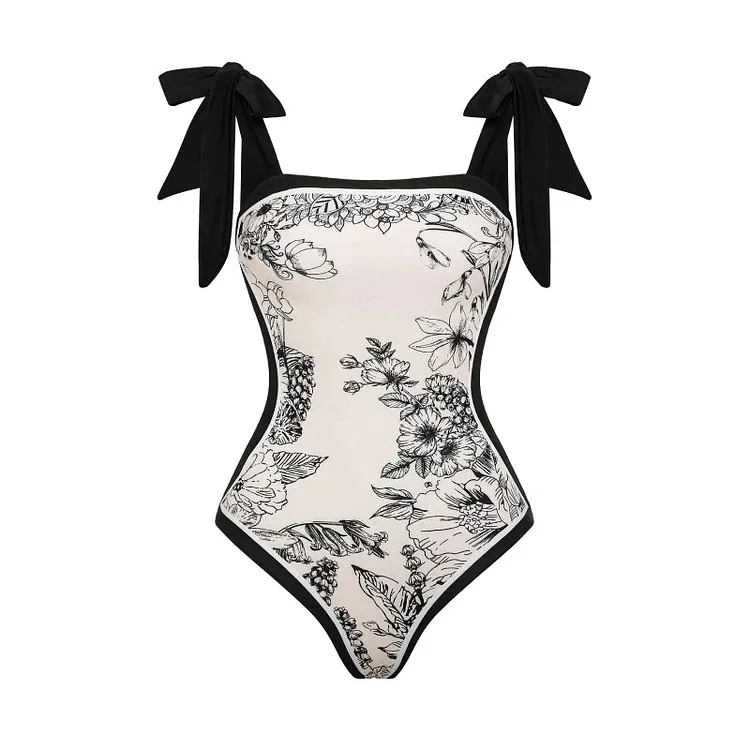 2024 Reversible Bowknot Tie-shoulder One Piece Swimsuit  Women Beachwear  Clearance Wholesale