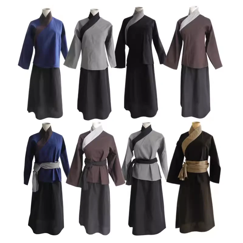 

Традиционная китайская одежда, Женский хлопковый льняной старинный костюм бабушки ханьфу, костюм старинного служанки, костюм для девушки, комплект с юбкой