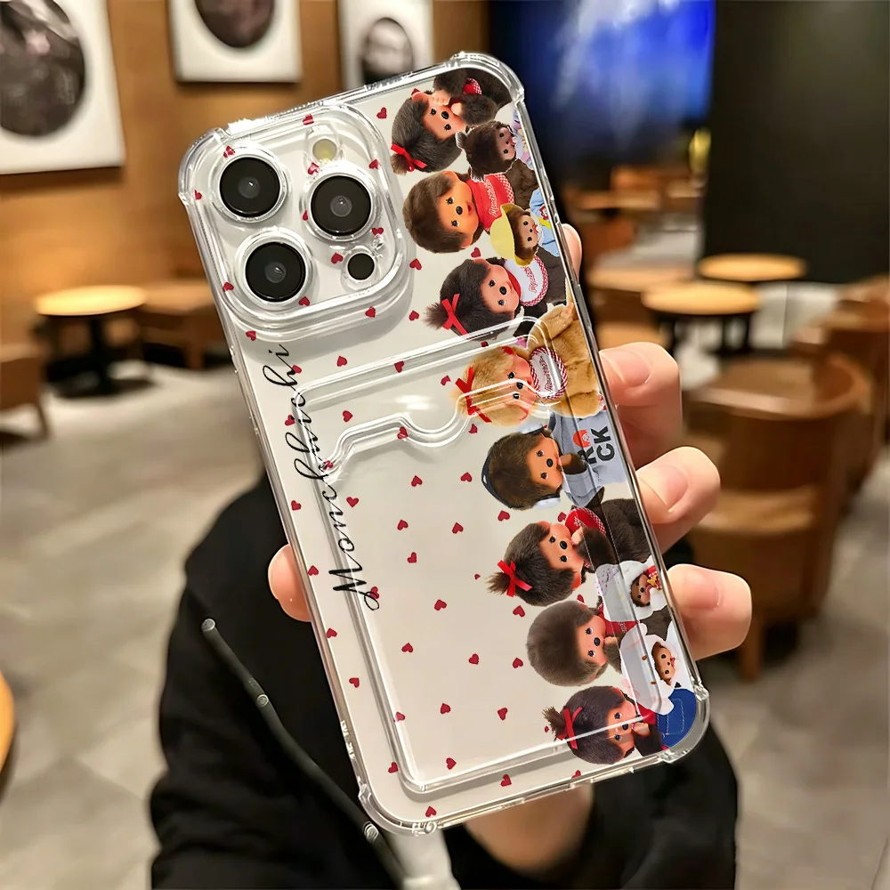 Adorable Monchhichi Design Phone Case with Card Holder Feature