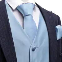 Luxury Sky Blue Vests for Men Silk Solid Wedding Party Waistcoat Tie Set  Formal Suit Male Dress Sleeves Jacket Barry Wang 2