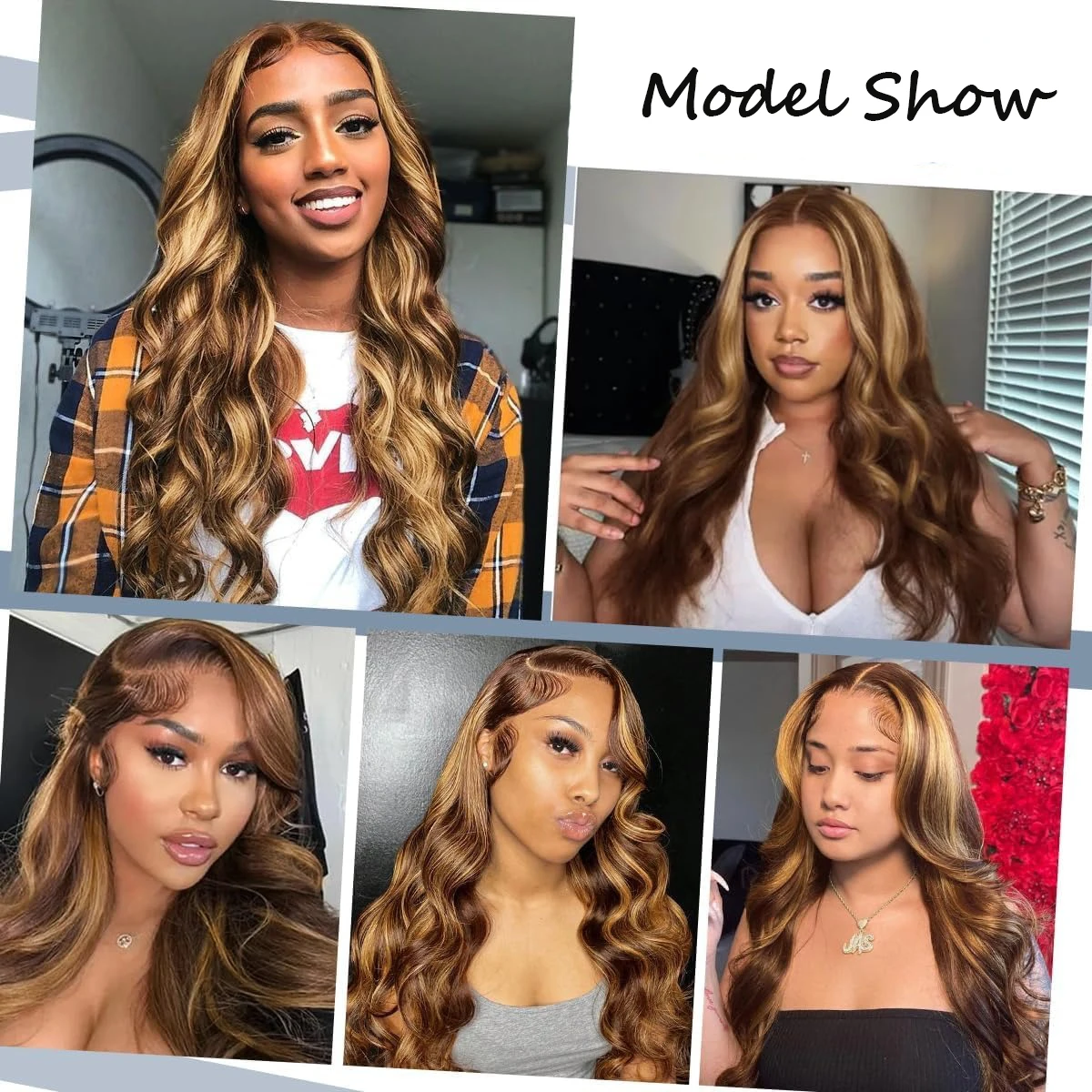 30 Inch Ombre Honey Blonde 13x4 Highlight Body Wave Lace Front Wig Human Hair Pre Plucked With Baby Hair 4/27 200% Density Color 6