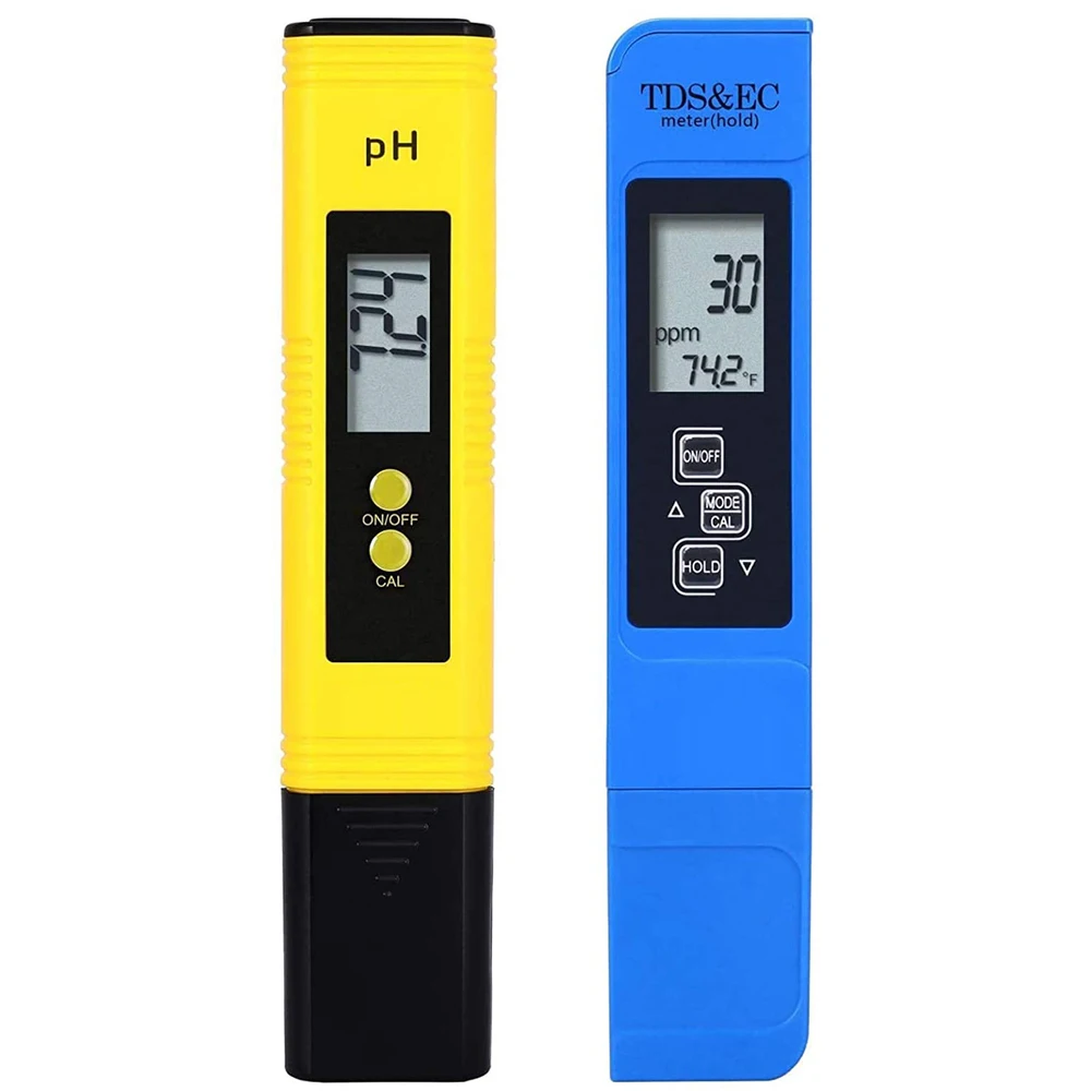 2 יחידות מד PH TDS מד מים דיגיטלי 0.01ph מד דיוק גבוה 0-9990ppm טמפרטורה טמפרטורה PPM