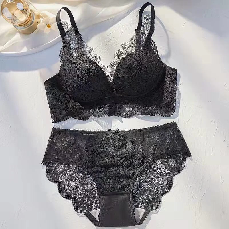 Push Up Bras and Panty Set for Women's Panties Underwear Sexy Lingerie Set Brassiere Gathered Lace Bra Ropa Interior Femenina