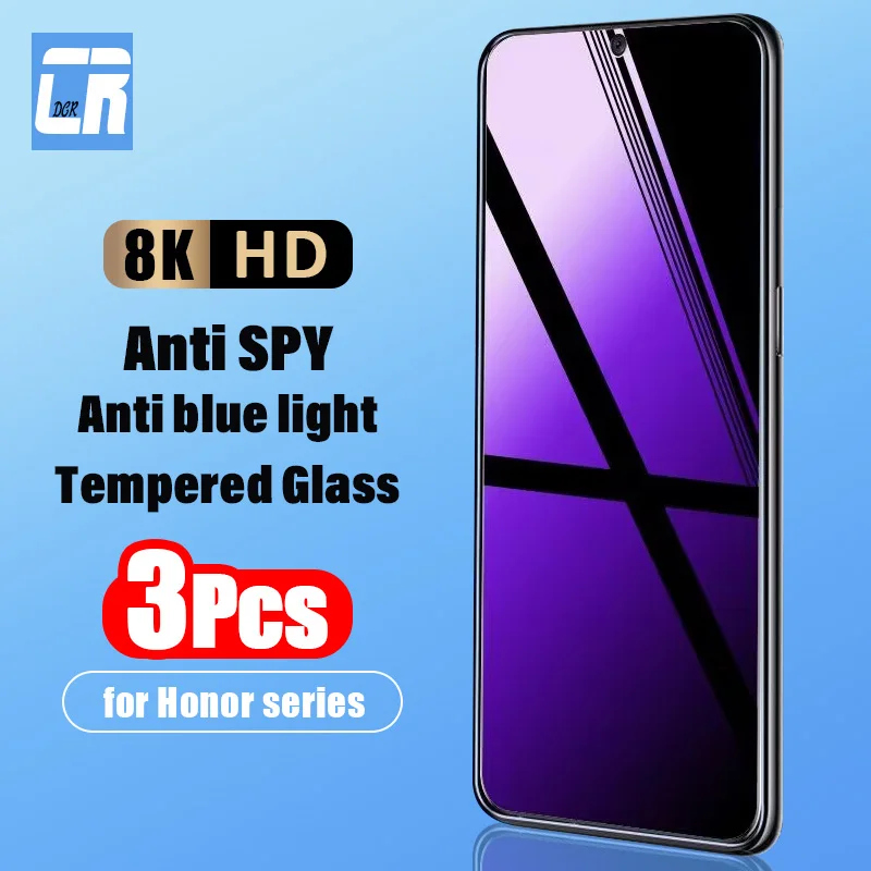 

1-3PCS Full Cover Anti-Blue Light Privacy Glass For Honor 80 GT 30 20 20i 10 Lite V30 Play 5 6T Pro Anti Spy Screen Protector