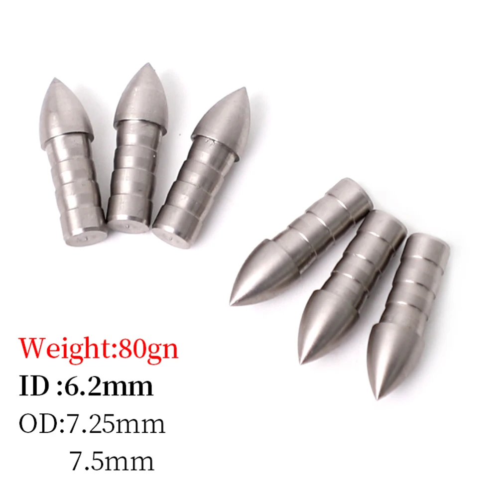 Archery Arrowhead 12pcs 75/80/100grain Insert Arrow Head Stainless steel Arrow Tips for ID 6.2 mm Shaft DIY Accessory archery arrowhead