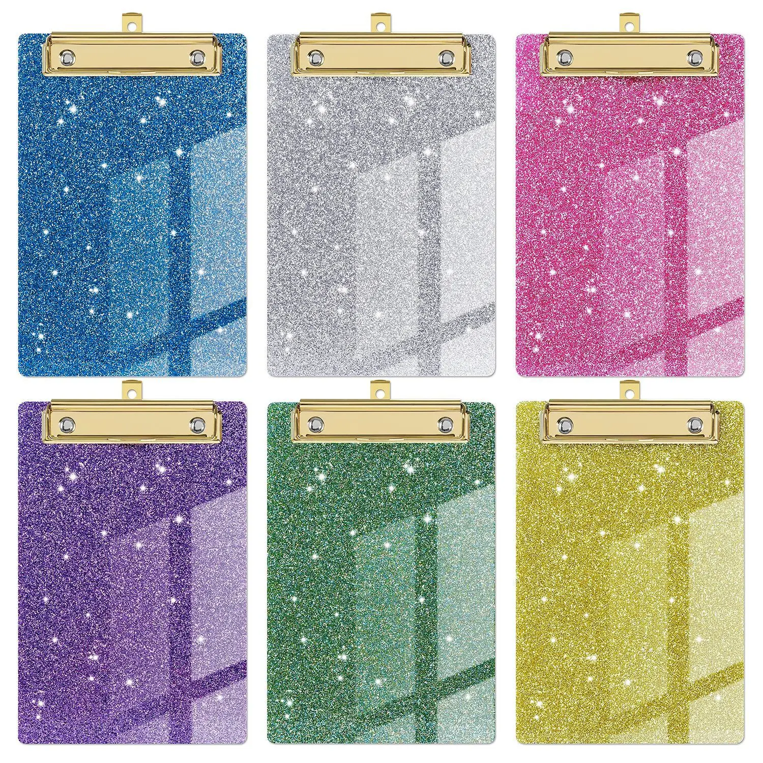 A6 Acrylic Clipboards Glitter with Gold Clip for Classroom School Doctor Office