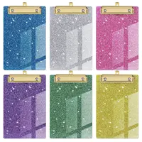 A6 Acrylic Clipboards Glitter Clipboard with Gold Clip Designed for Classroom School Doctor Office Sparkly Clipboards 1