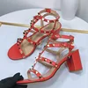 Women Famous Brand Sandals Anklep Wrap Buckle Strap Front Open Toe Null Shoes With Gold Studded Microfiber Leather 6cm Pumps 43 3