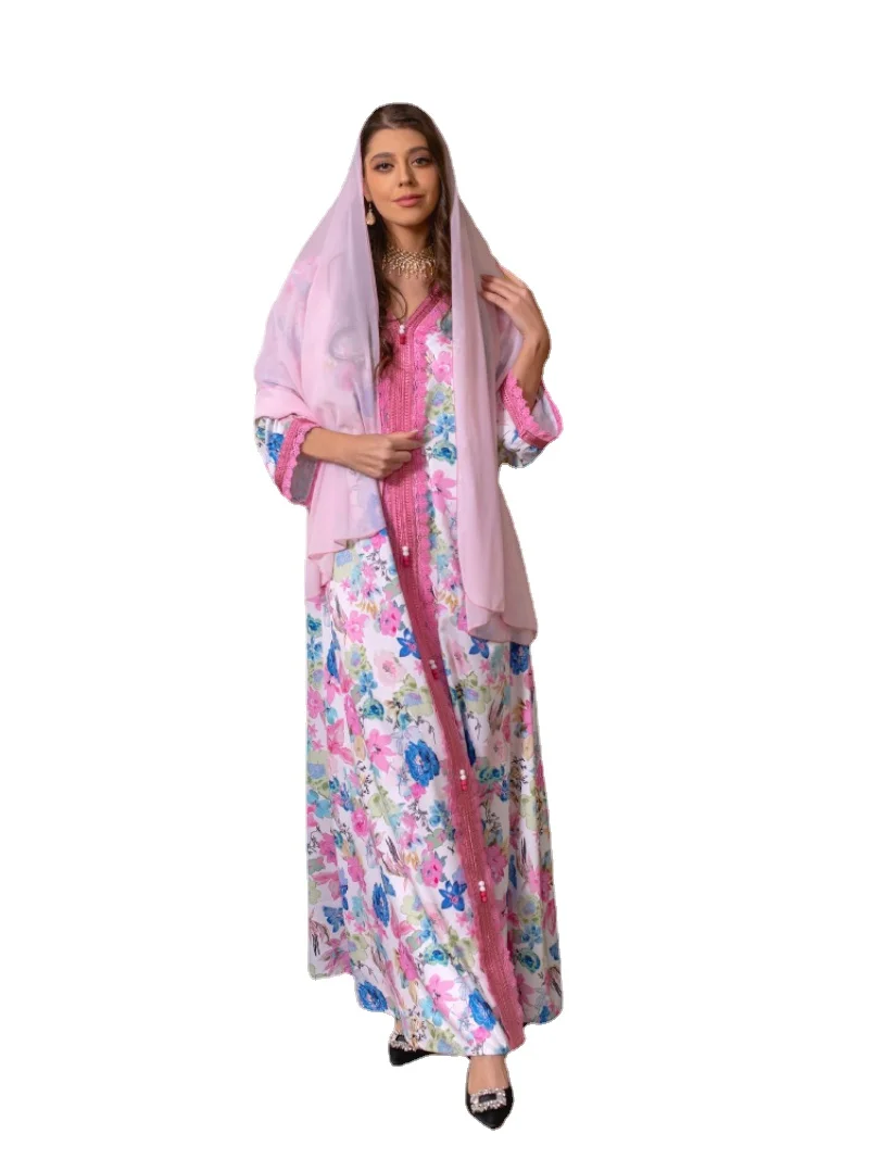 

Eid Muslim Women Dress Abaya Morocco Party Dresses Abayas Elegant Floral Prayer Long Sleeve Robe Ramadan Musulman Maxi Vestidos
