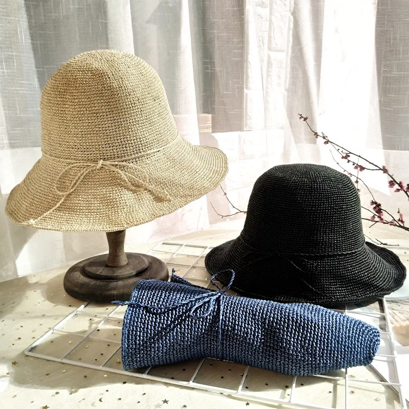 Women Fashion Summer Crochet Straw Cap Sun Protection Raffia Wide
