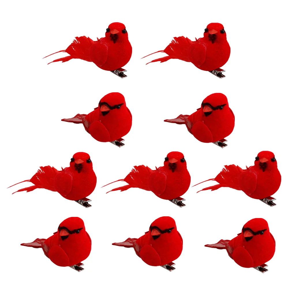 

10 Pcs Accessories Christmas Red Bird Pendant Decor Artificial Birds DIY Decoration