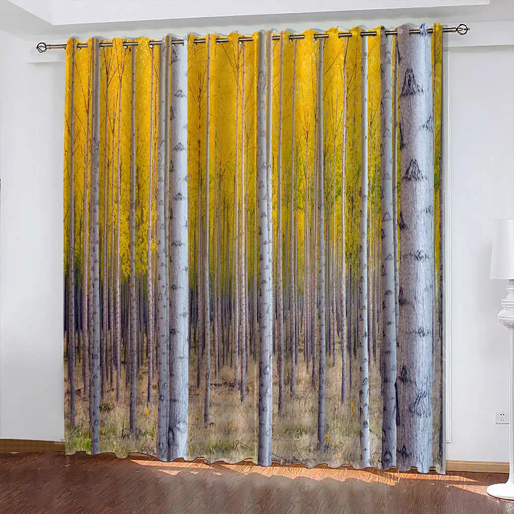 

Birch Forest Print Curtain Forest Landscape Curtain Biparting Open Blackout Curtain Living Room Curtains Cortinas Para La Sala