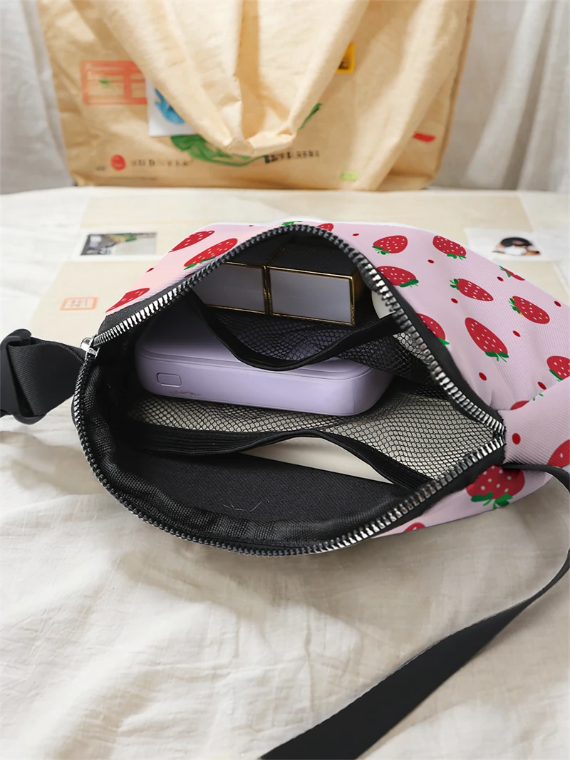 1pc,pink strawberry fashionable adjustable crossbody bag, neutral sports waist bag, suitable for running