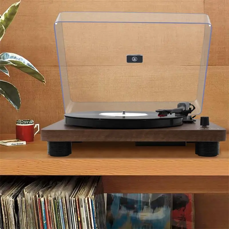 

Simple vinyl record player, bluetooth speaker, retro old-fashioned
