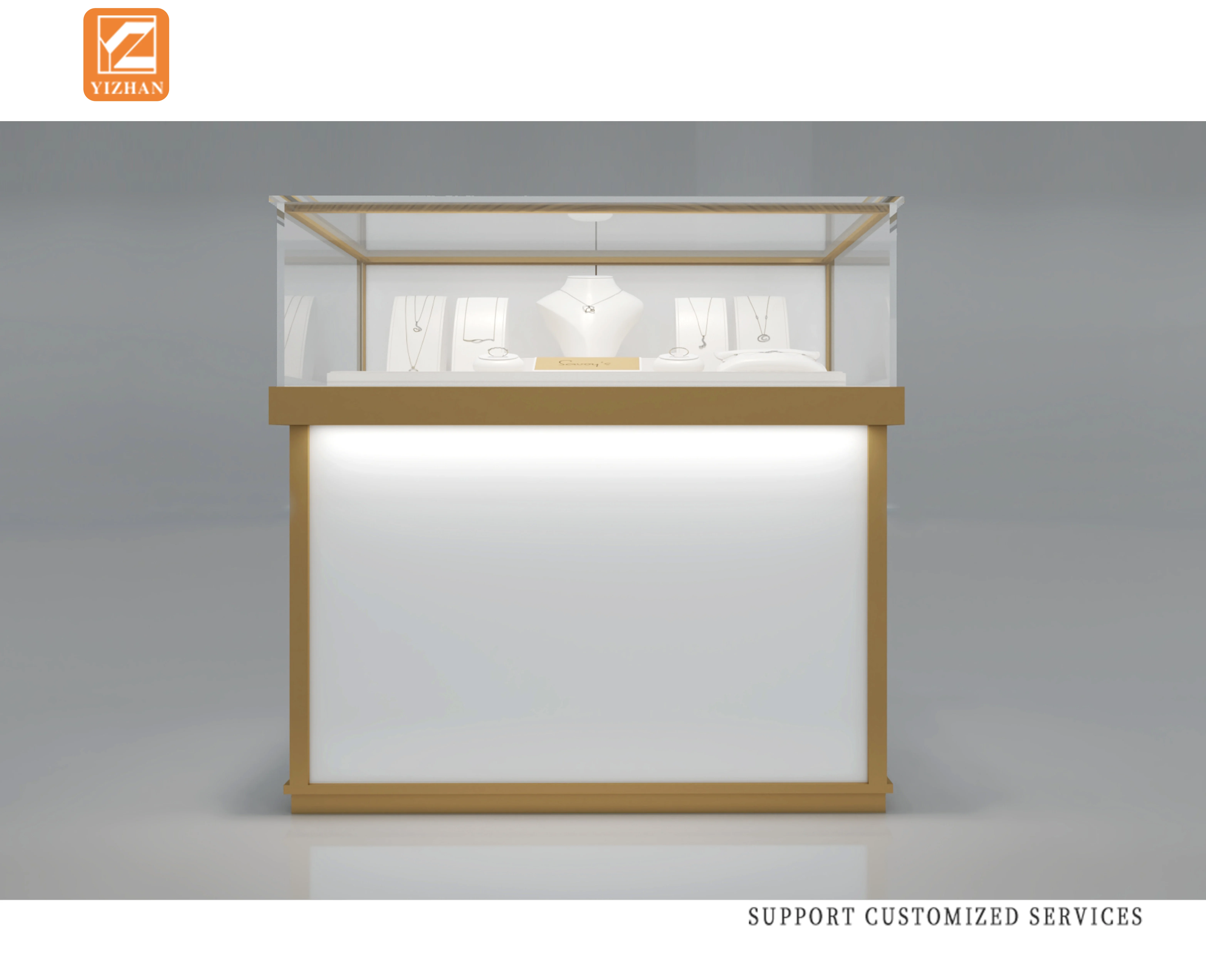 맞춤형 공장 직영 맞춤형 MDF 보석 진열장 (탈착식 카운터 LED 조명 스트립 유리 카운터 포함, 대량 판매용)