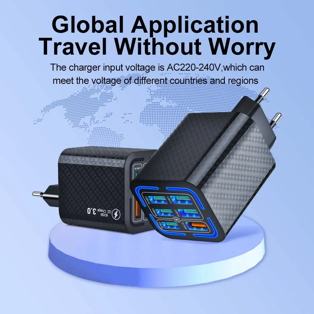 6 Ports USB Fast Charger Wall Adapter Super Fast Charging For Iphone Samsung Xiaomi Huawei Oppo