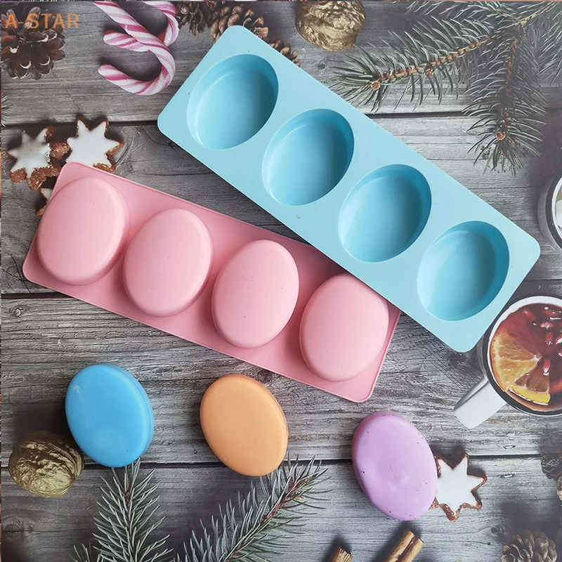 4 Cell 3D Oval Silicone Soap Mold DIY Soap-making Supplies Handmade Chocolate Cake Decoration Baking Kit Home Decor Gift
