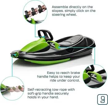 Snow Sled for Kids Adults Toboggan Sled Easy Turning Steering Wheel Anti Slip Seat Pull Up Brake Durable Plastic Sled 2