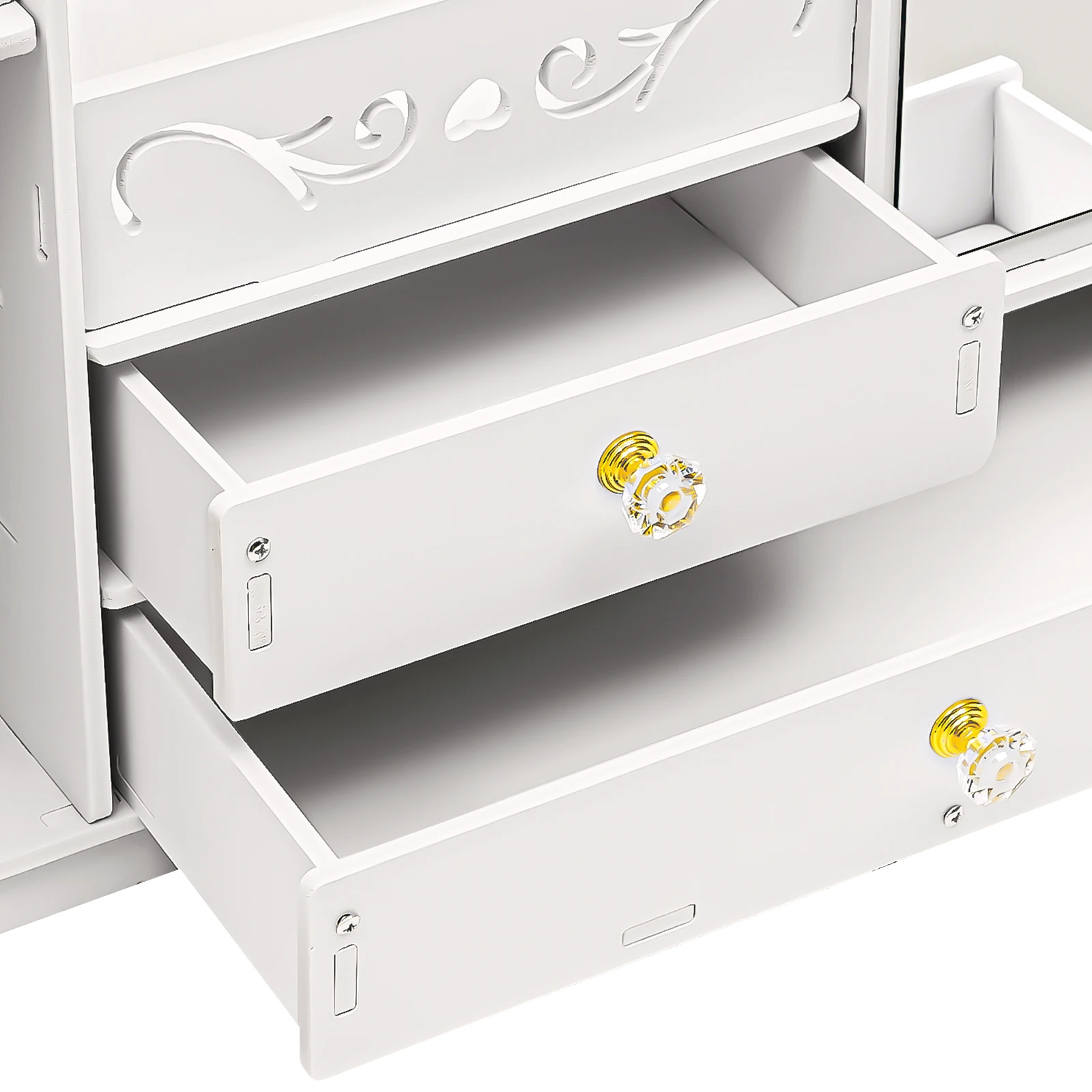 Weiße Holzoptik PVC Kosmetik-Aufbewahrungsbox mit Schublade, Spiegel, Großer Make-up-Organizer 45 X 19 X 27cm – Detail 10