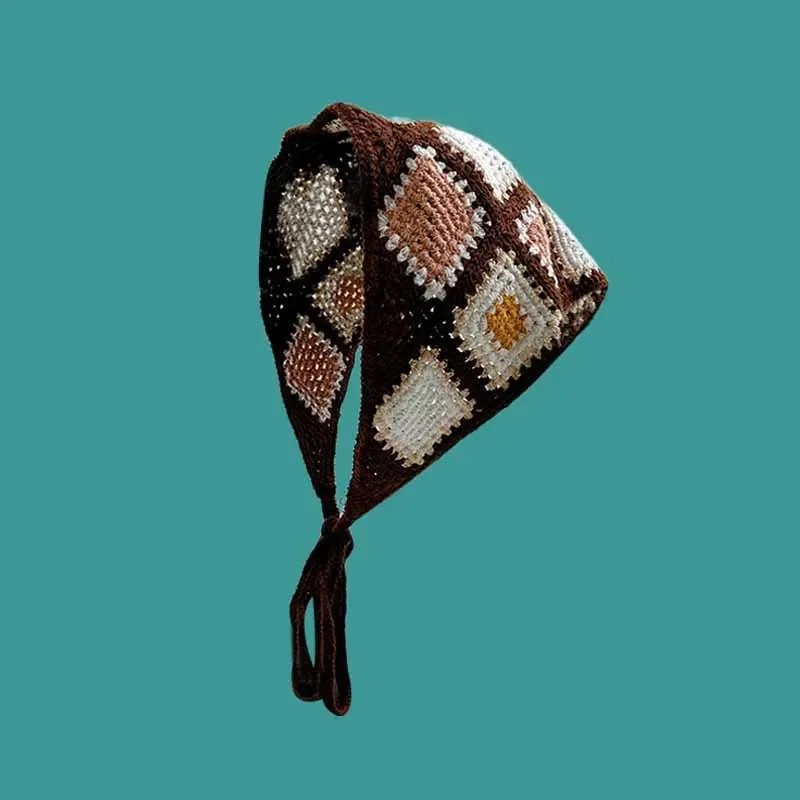 French Ins Retro Handmade Crochet Triangle Headband Towel Female Personality Travel Photo Headscarf Seaside Vacation Hair Band 5