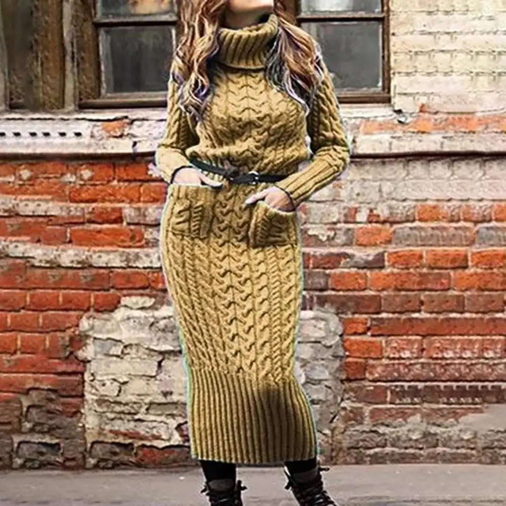 

Stylish Women Winter Dress Anti-pilling Autumn Sweater Dress Slim Fit Bodycon Casual Winter Dress Keep Warm