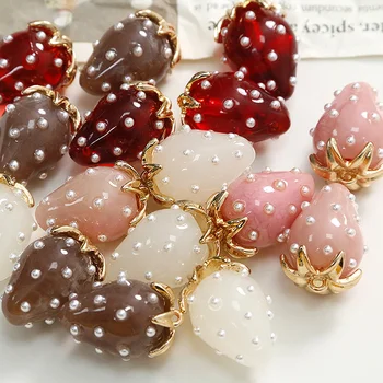 귀여운 빨간색 아크릴 딸기 과일 송진 펜던트, 쥬얼리 제작, 귀걸이, 목걸이 액세서리, 1PC