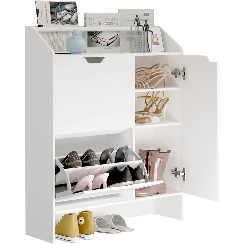 

MYOYAY Shoe Storage Cabinets, Shoe Rack Parent-Child Upholstered Tipping Bucket Shoes Cabinet for Entryway Hallway Bedroom