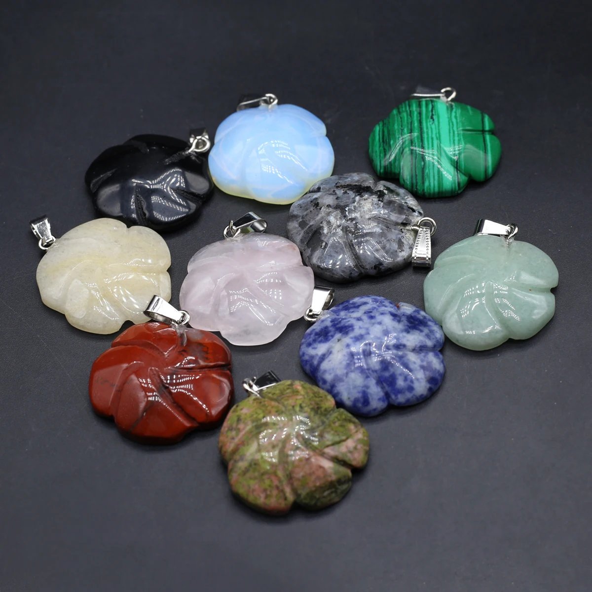 10PCS Wholesale Natural Semiprecious Stone Random Color Flower shaped Pendant Jewelry Making DIY Necklace Earrings Accessories