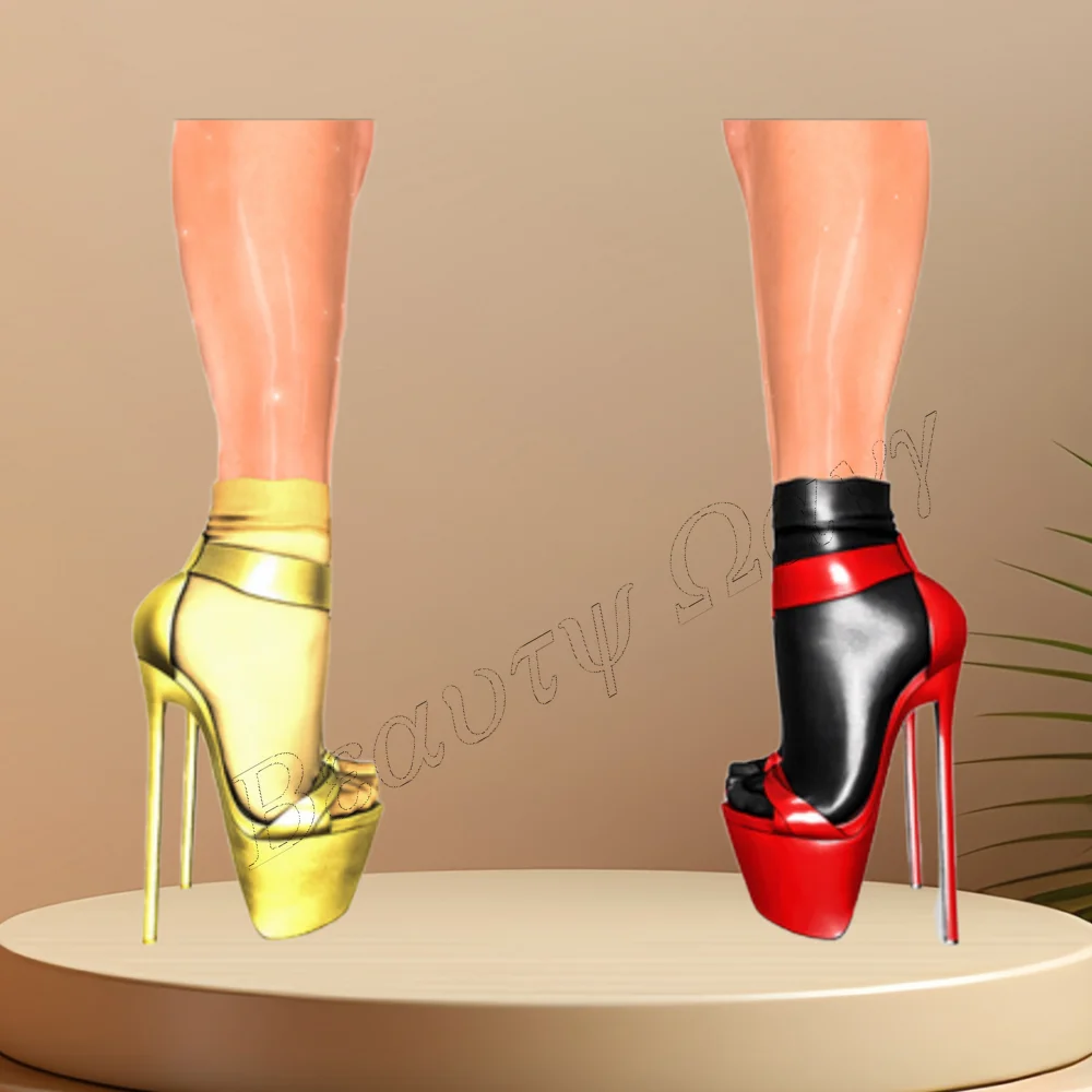 

Gold Band Decor Platform Sandals Solid Cover Heel Round Toe Spike High Heel Shoes for Women High Heel 2024 Zapatillas Mujer