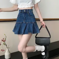 Lucyever Korean Style Women's Mini Denim Skirt Fashion High Waist A-Line Jean Skirts Woman 2025 Summer New Street Pleated Skirts - Image 3