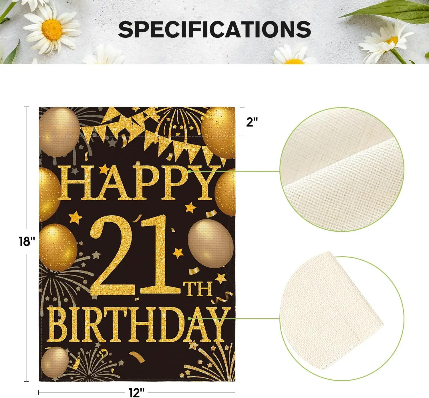 Фото AVOIN colorlife с днем рождения, 21 сад, флаг 12x18 дюймов, двусторонний внешний, золотой шар, фейерверк №5