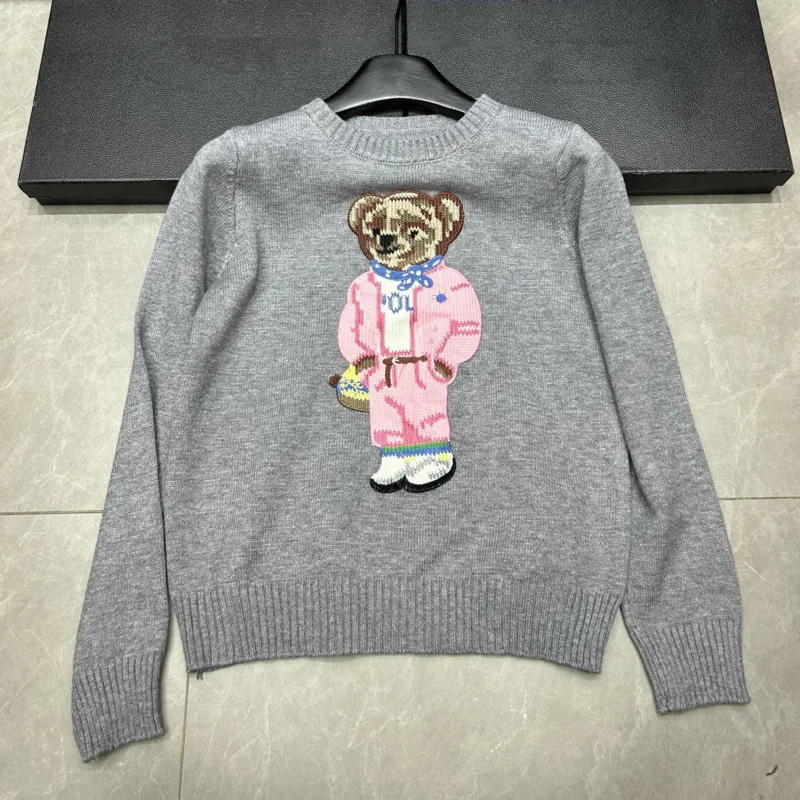 High Quality Light Luxury French Bear Embroidered Knitted Sweater For Women New Fashion Casual Loose Pullover Tops Pulls Femmes 3