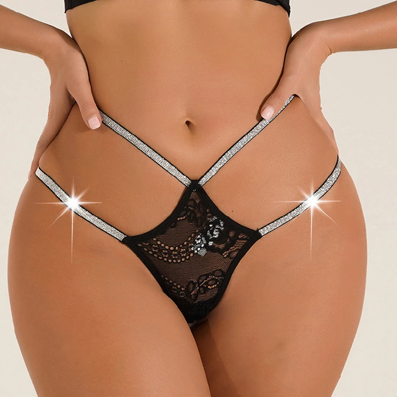 

Rhinestone Straps See Through G String Briefs Thongs Panties Women Knickers Plus Size Lace Panties Sensual Low Waist Lingerie