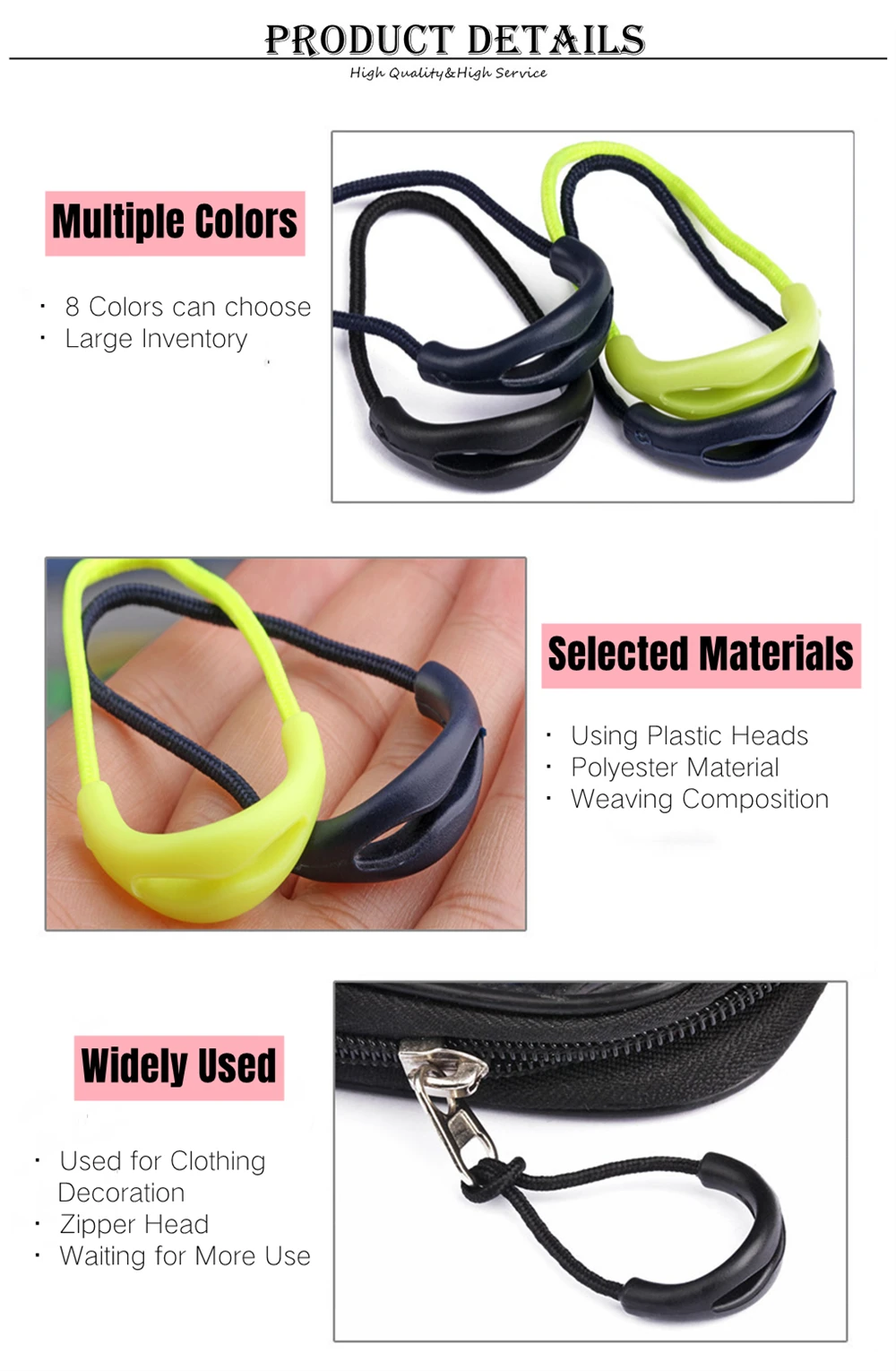 Description Picture 5 of item10 Pcs/Lot Mix Color U Shape Cord Zipper Pull Strap Lariat For Apparel Accessories