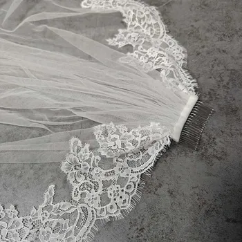 Customized Eyelash Lace Veil, 2m/2.5m/3m Wedding Veil with Comb, 1.5m Width Ivory Bridal Veil with Eyelash Lace 1