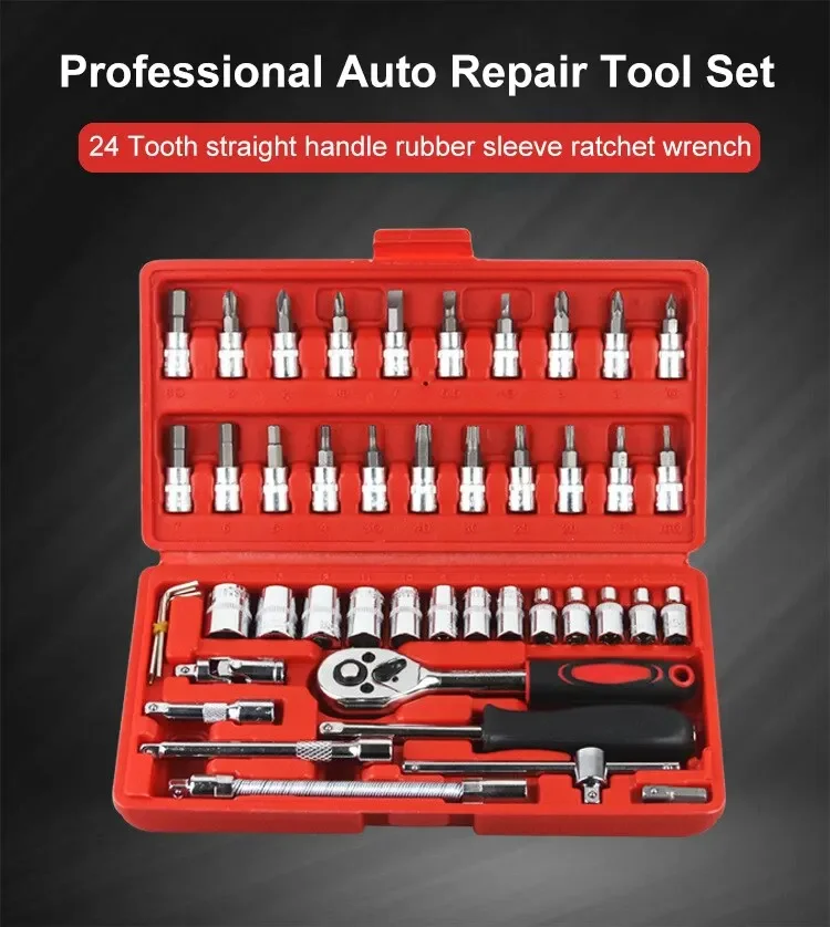 EAFC 46-teiliges Auto-Reparatur-Werkzeug-Set, 1/4-Zoll-Steckschlüssel-Set, Auto-Reparatur-Werkzeug, Ratsche, Drehmomentschlüssel, Combo, Auto-Reparatur-Set, Mechaniker-Werkzeug – Detail 2