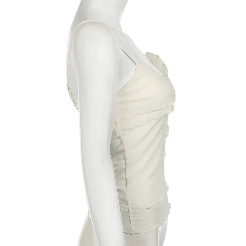 Top de tirantes con volantes de flores para mujer, elegante y sexy, a la moda, sin mangas, con dobladillo estético, camisetas de tirantes, conjuntos de verano para la calle