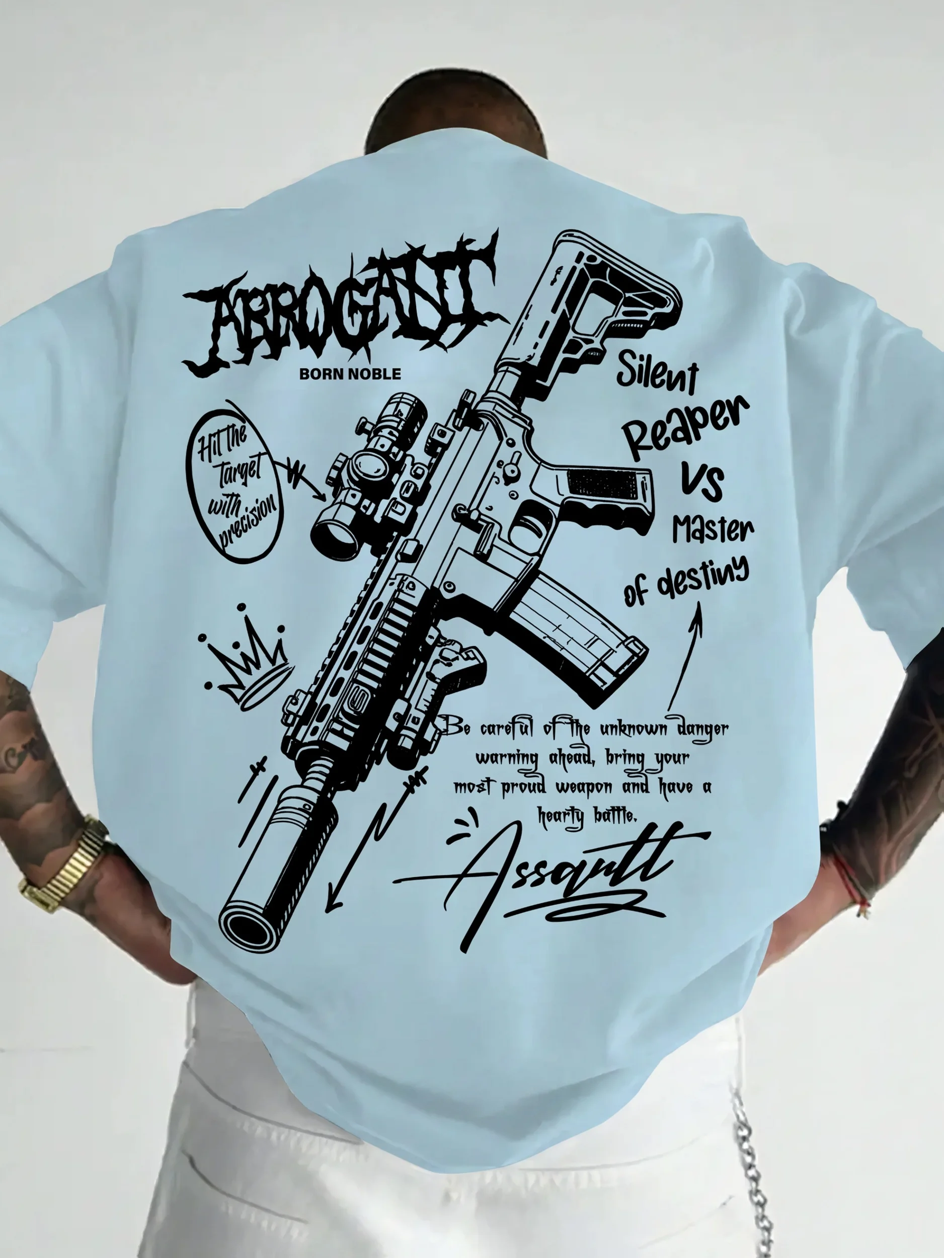 Graffiti Print Tactical Rifle Graphic Men's 100% Cotton T-Shirt - Edgy Summer Streetwear