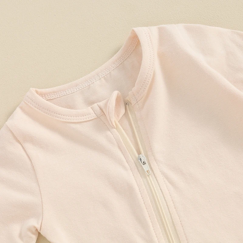 Description Picture 6 of itemBaby Boys Girls Footie Jumpsuits Long Sleeve Solid Color Zip Up Rompers Newborn Pajamas Clothes