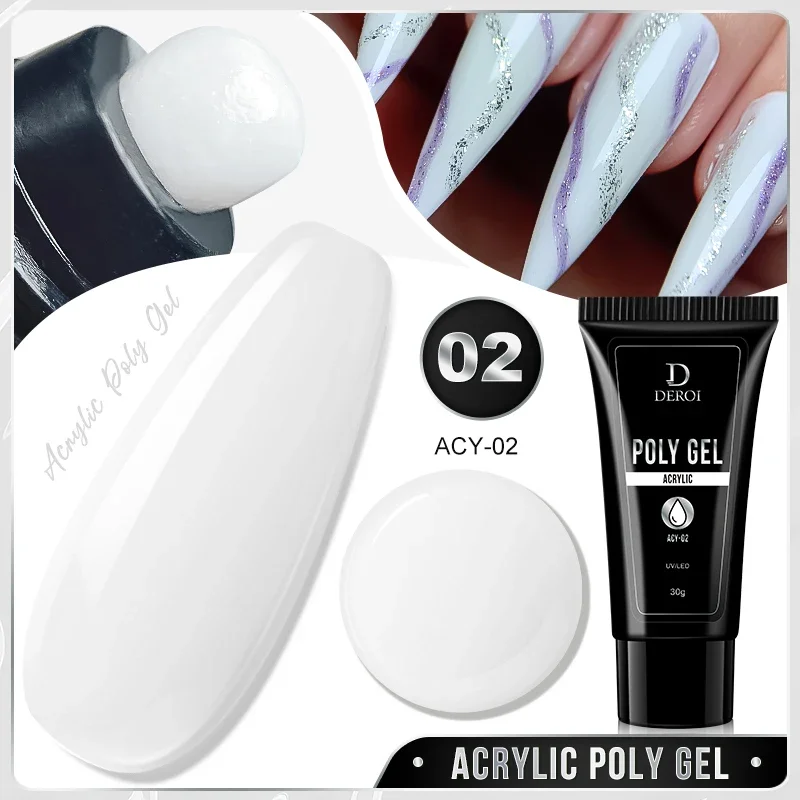 DEROI 퀵 익스텐션 젤 천연 핑크 크리스탈 폴리 네일 젤, 아크릴 반영구 UV/LED 액체 하이브리드 바니시 빌더, 30ml