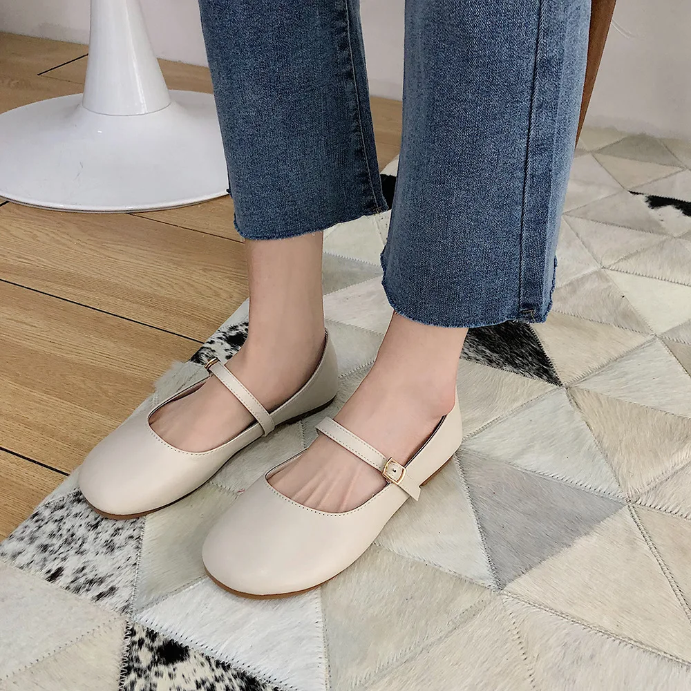 Womens T Strap Round Toe Mary Janes Buckle Flats Heels Casual