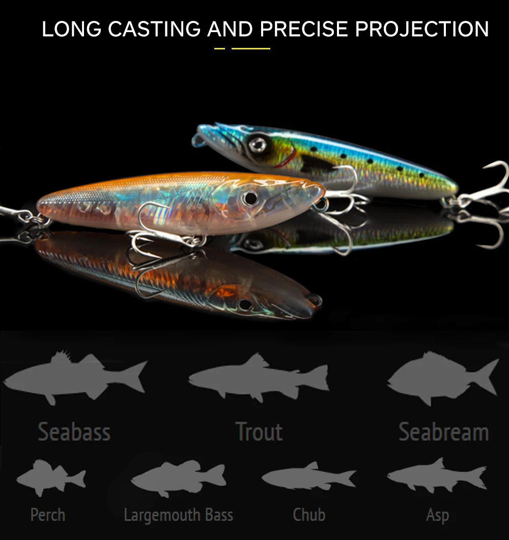 D1 Oberflächenköder Fischköder 70mm/140mm Walk the Dog Künstlicher Hartköder aus Kunststoff für Wolfsbarsch, Forelle, Pesca Tackle DT3015 – Detail 7