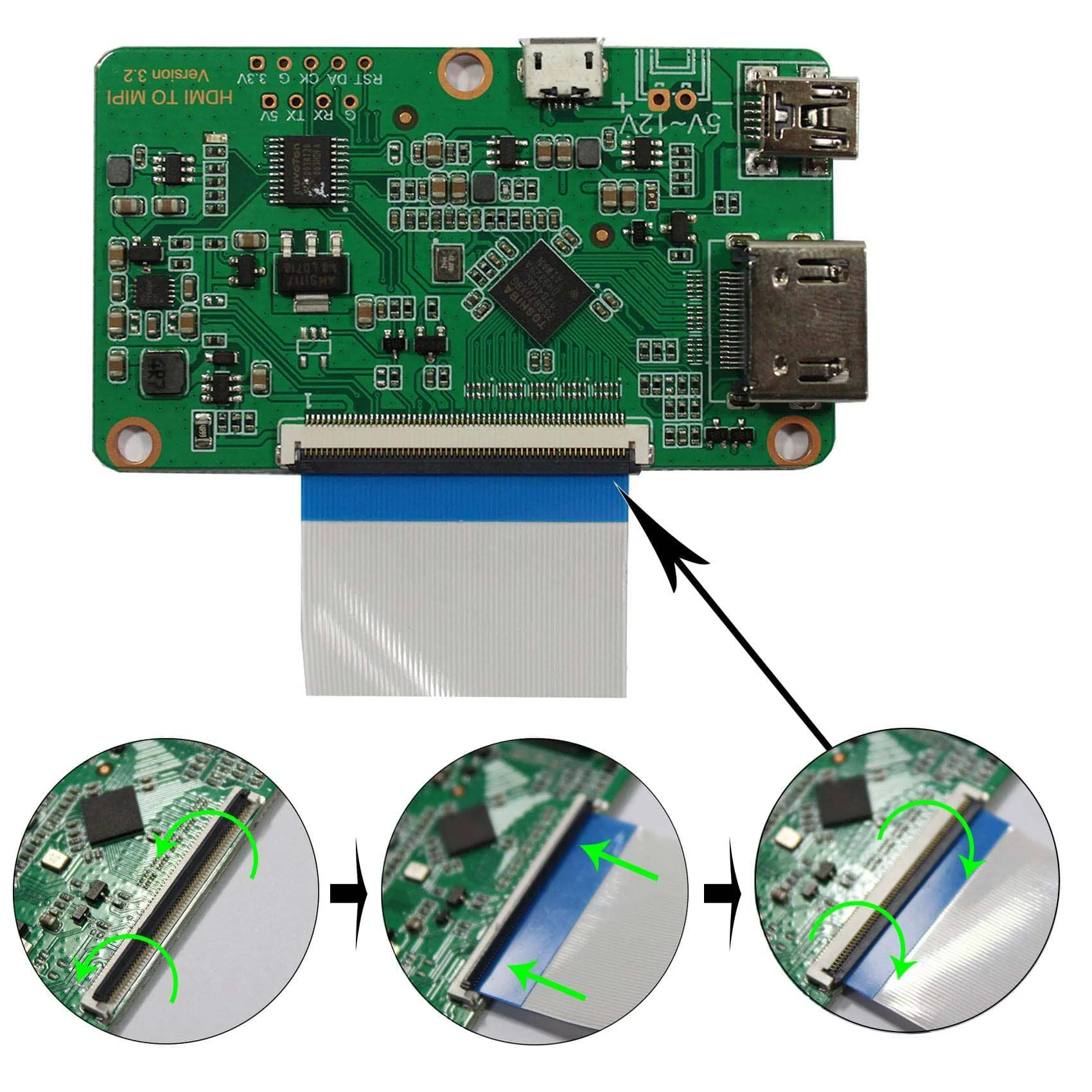PC 라즈베리 파이용 Mipi 컨트롤러 보드, 5V USB 입력, 60 핀 Mipi 보드, 5.5 인치 1440X2560 Ls055R1Sx04 Hd-Mi to Mipi LCD 컨트롤러 보드 작동
